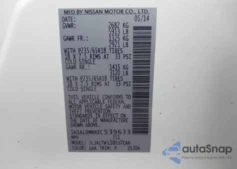 2014 Infiniti Qx60 z USA, uszkodzony, nr VIN 5N1AL0MNXEC539633